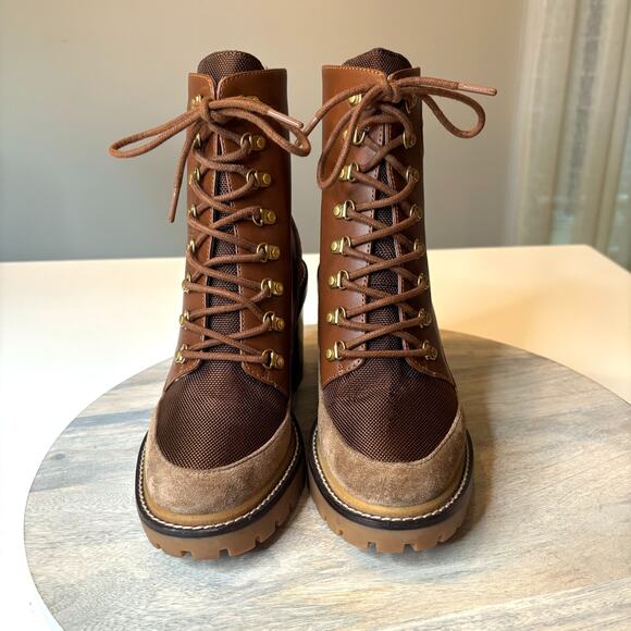 Tory Burch Miller Brown Suede Leather Lug Sole Boots Combat Boots US Size 7.5 - Picture 4 of 12